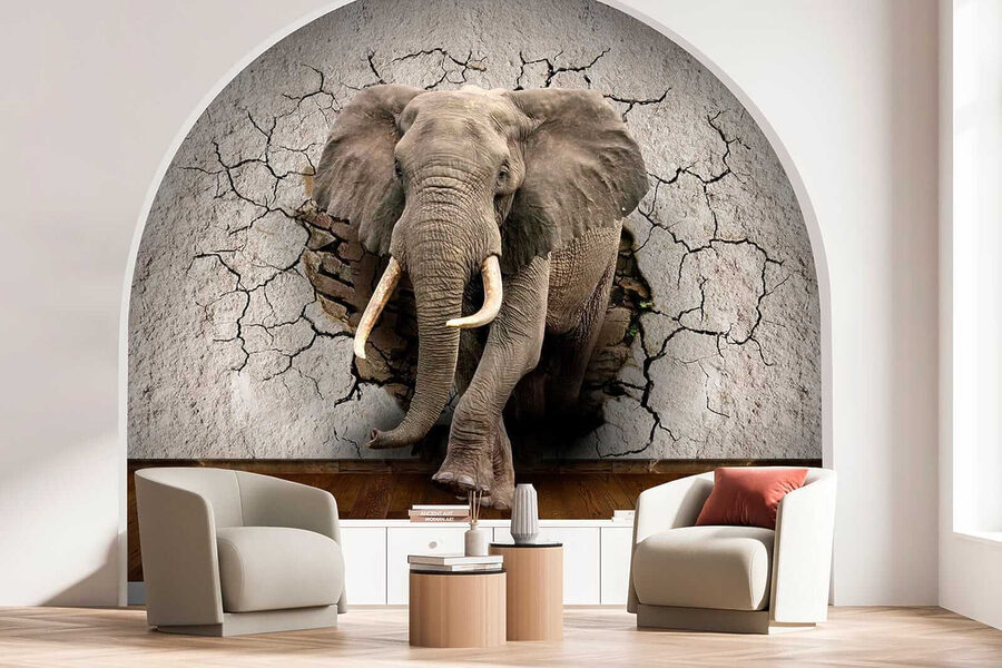 Un éléphant traversant un mur