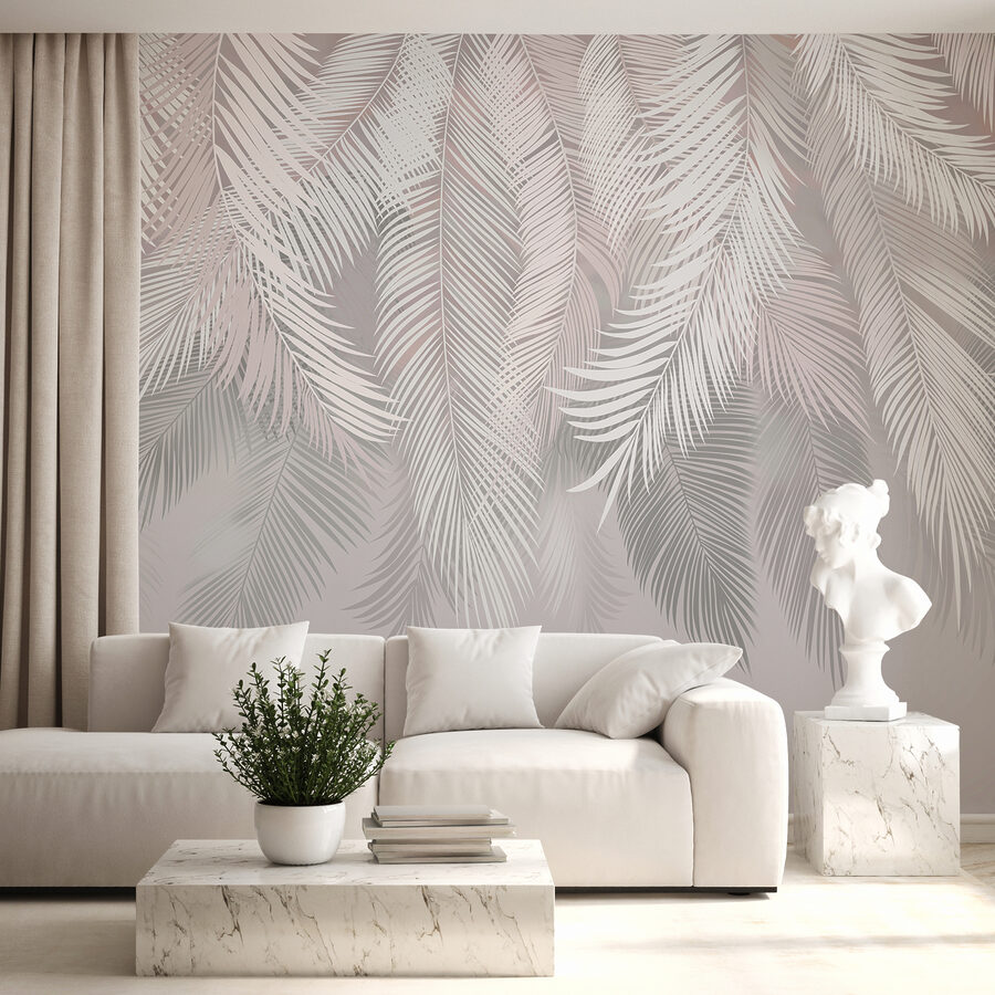 Feuilles blanches sur fond gris