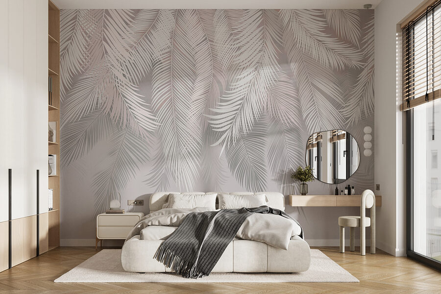 Feuilles blanches sur fond gris