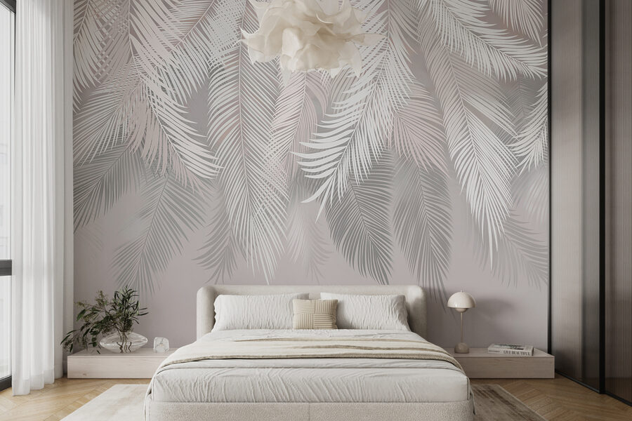 Feuilles blanches sur fond gris