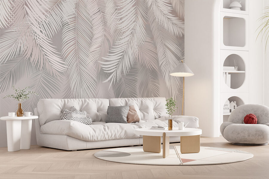 Feuilles blanches sur fond gris