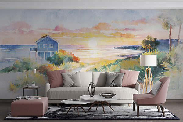 Aquarelle d'une maison et d'une plage Aquarelle d'une maison et d'une plage