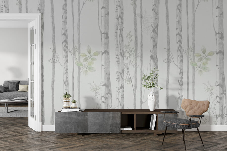 Papier peint avec des arbres et des feuilles Papier peint avec des arbres et des feuilles