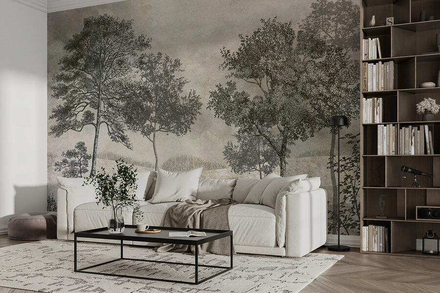 Dessin d'arbres dans un champ