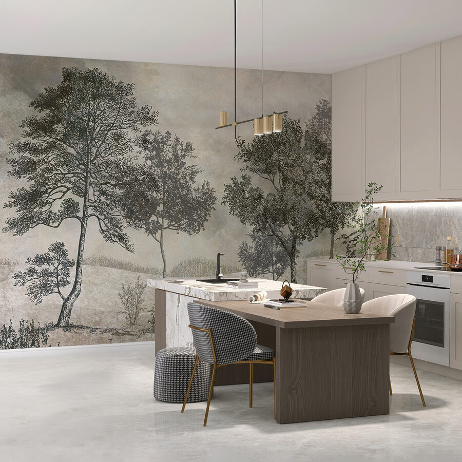 Dessin d'arbres dans un champ