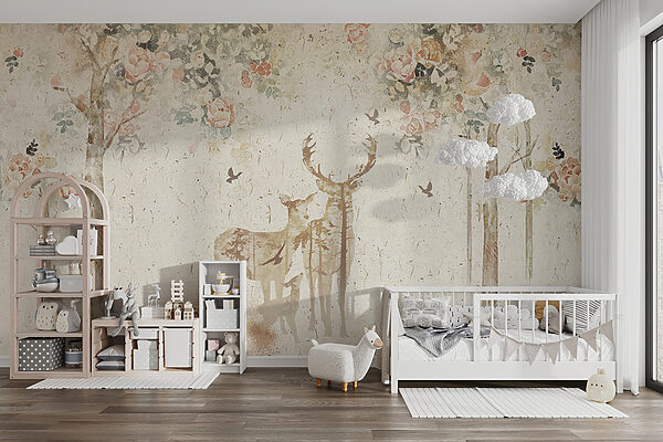 Peinture d'un cerf et d'un bébé cerf Peinture d'un cerf et d'un bébé cerf