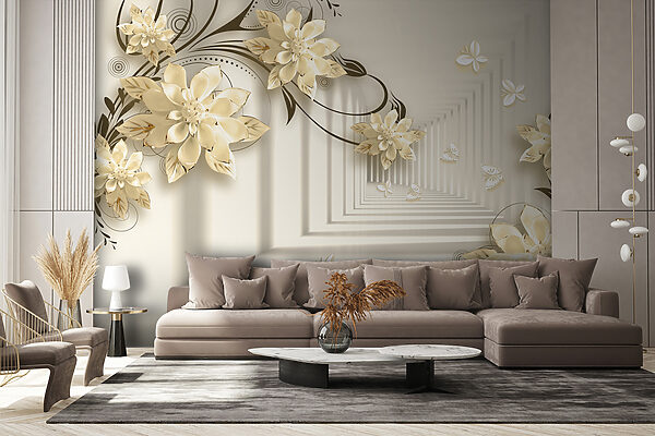 Papier peint avec des fleurs et des papillons Papier peint avec des fleurs et des papillons