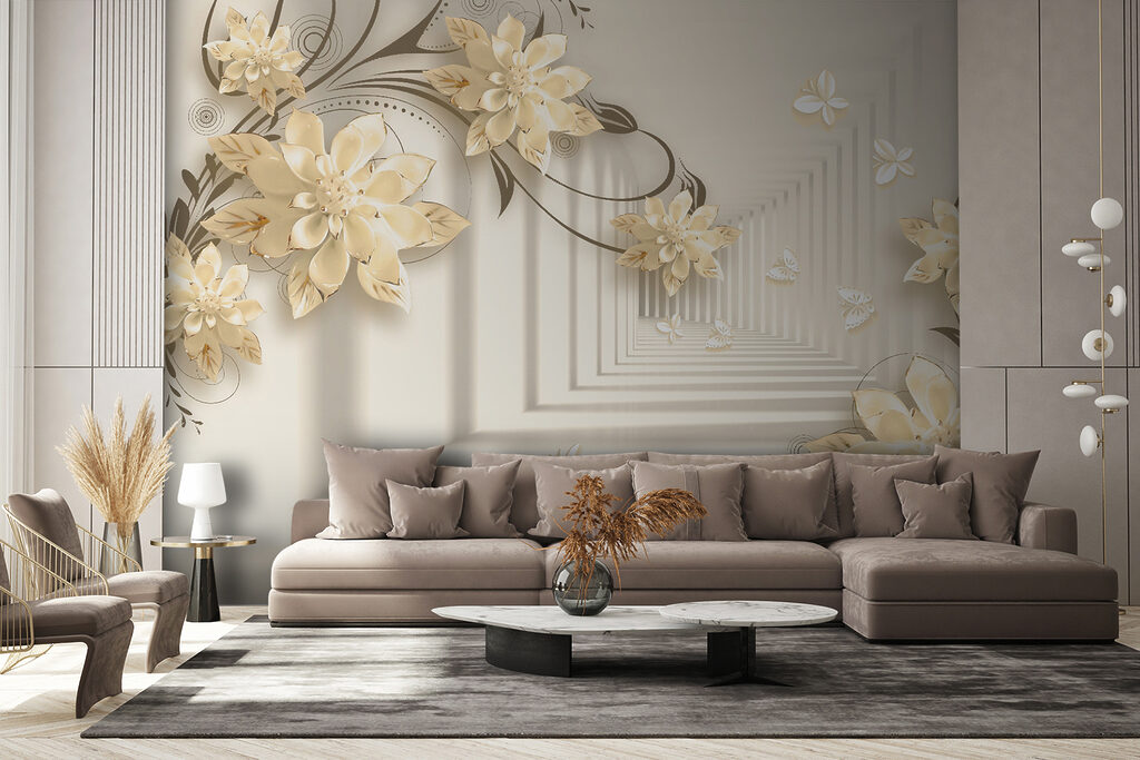 Wallpaper with flowers and butterflies