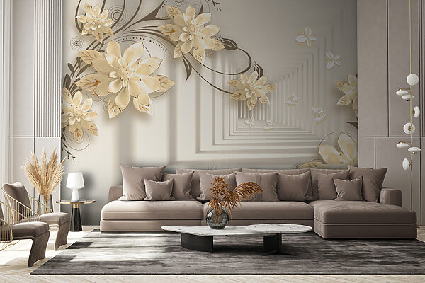Papier peint avec des fleurs et des papillons Papier peint avec des fleurs et des papillons