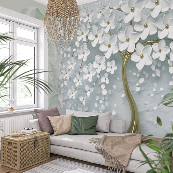 Arbre avec des fleurs et des feuilles blanches Arbre avec des fleurs et des feuilles blanches