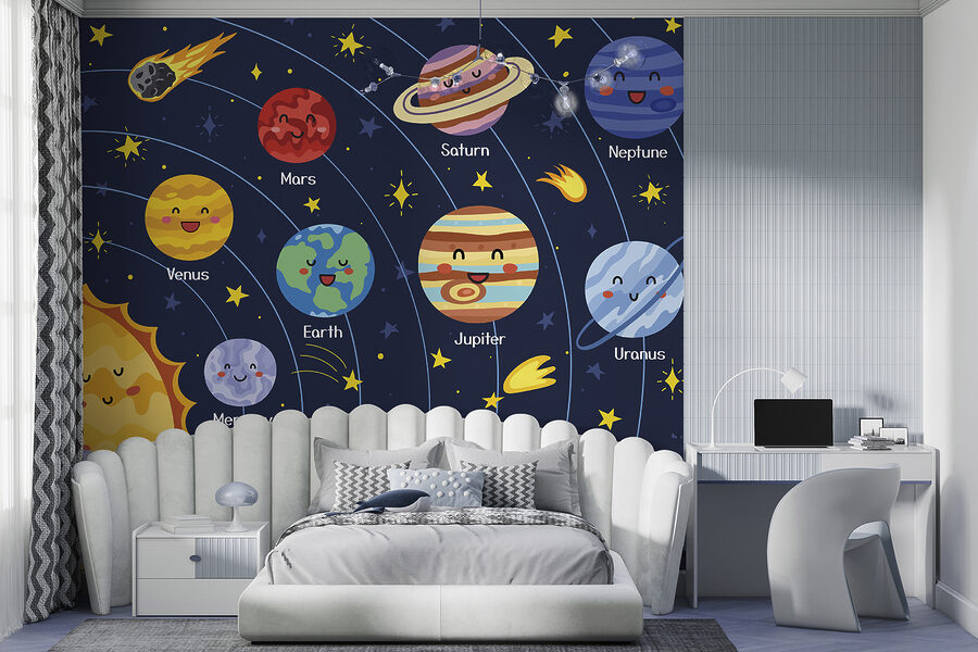 Dessin animé de planètes et d'étoiles dans l'espace