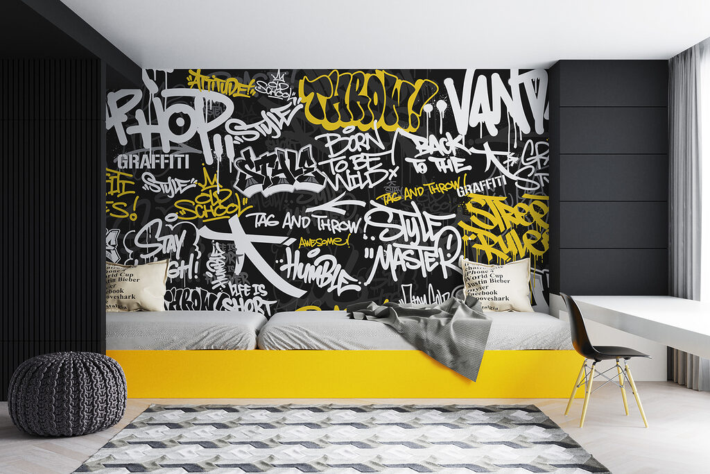 A black and yellow graffiti A black and yellow graffiti