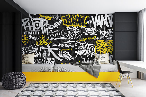 A black and yellow graffiti A black and yellow graffiti