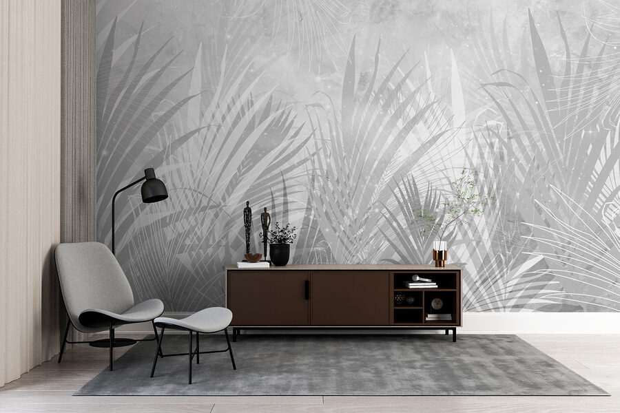 Fond gris et blanc avec des plantes