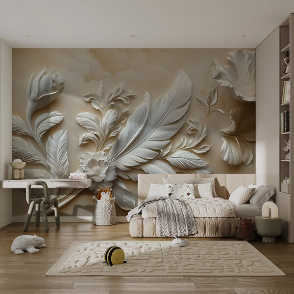 Motif floral blanc sur un mur Motif floral blanc sur un mur