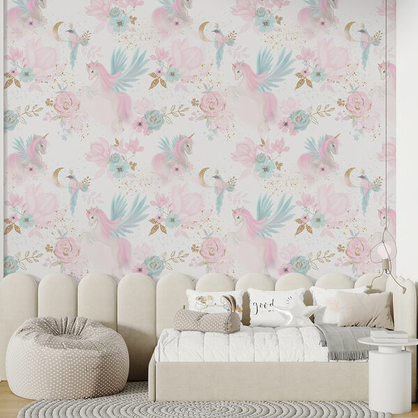 Motif de licornes et de fleurs roses et bleues Motif de licornes et de fleurs roses et bleues