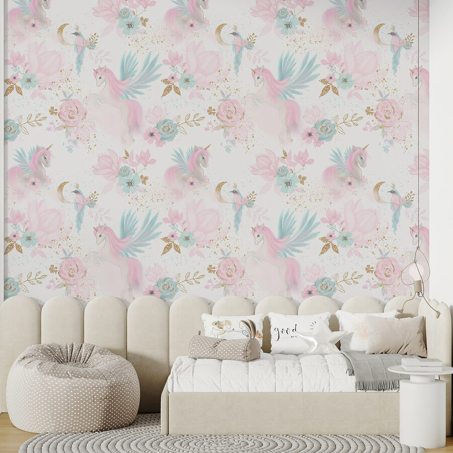 Motif de licornes et de fleurs roses et bleues Motif de licornes et de fleurs roses et bleues