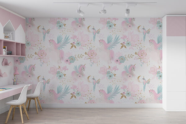 Motif de licornes et de fleurs roses et bleues Motif de licornes et de fleurs roses et bleues