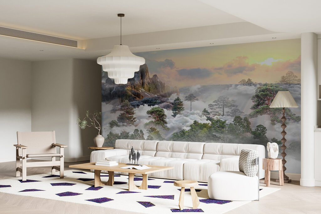 Mountain with trees and clouds Mountain with trees and clouds