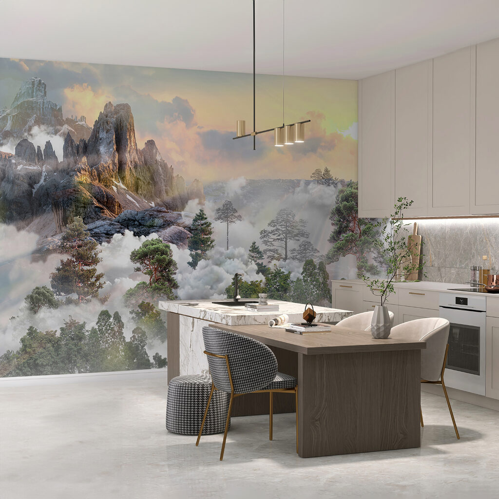 Mountain with trees and clouds Mountain with trees and clouds