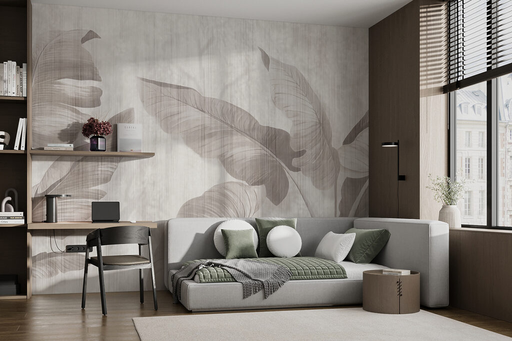 Elegant botanical leaf design in neutral tones