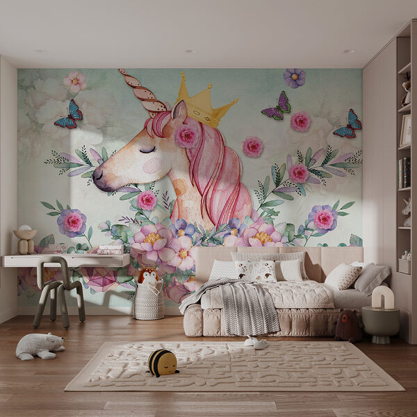 Licorne aquarelle avec couronne et fleurs Licorne aquarelle avec couronne et fleurs