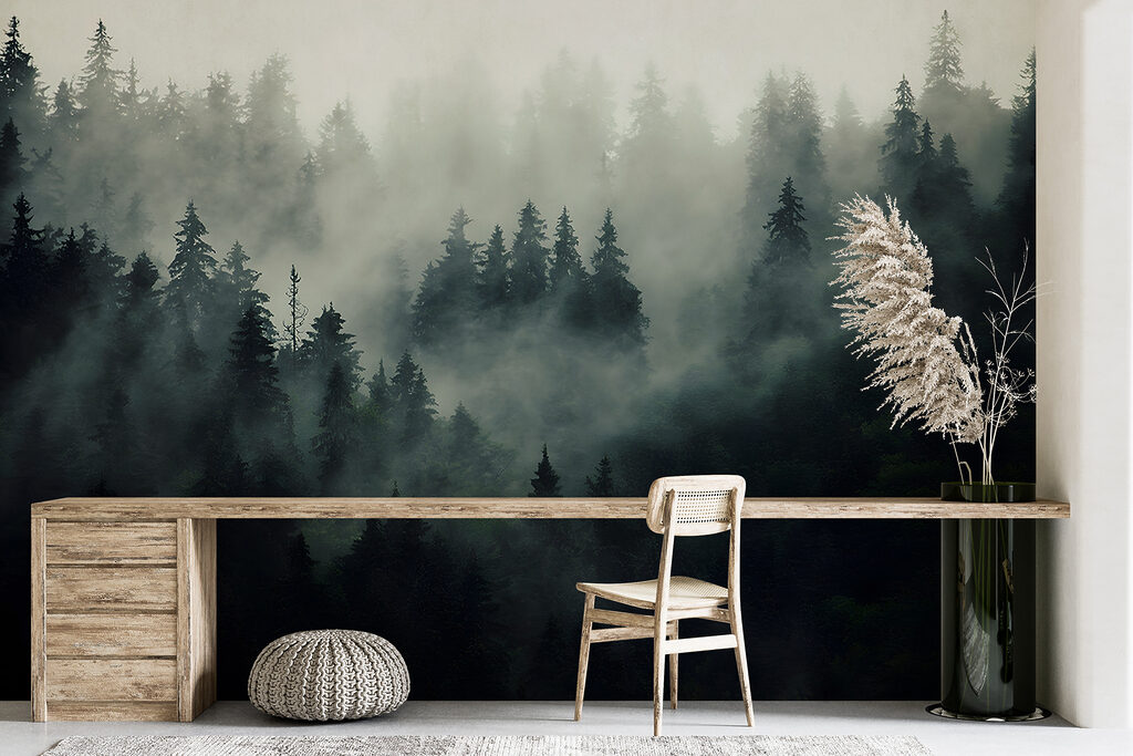 Foggy forest with trees Foggy forest with trees