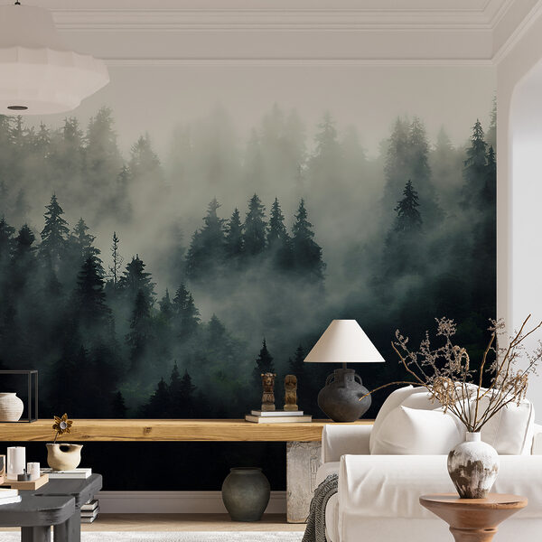 Forêt brumeuse avec des arbres Forêt brumeuse avec des arbres