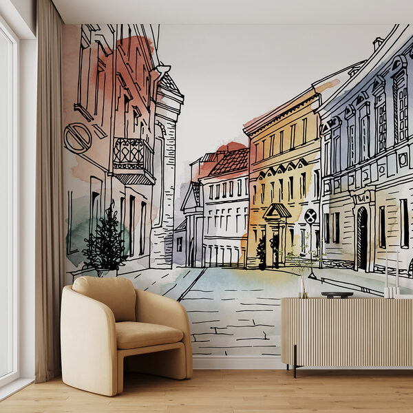 Dessin d'une rue avec des bâtiments Dessin d'une rue avec des bâtiments