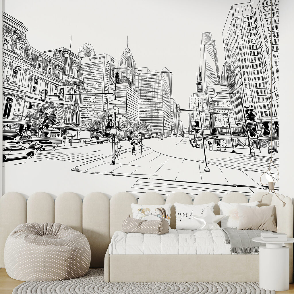 Drawing of a city street Drawing of a city street