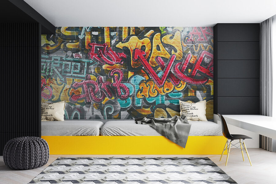 Papier peint Mur couvert de graffitis – Image 6
