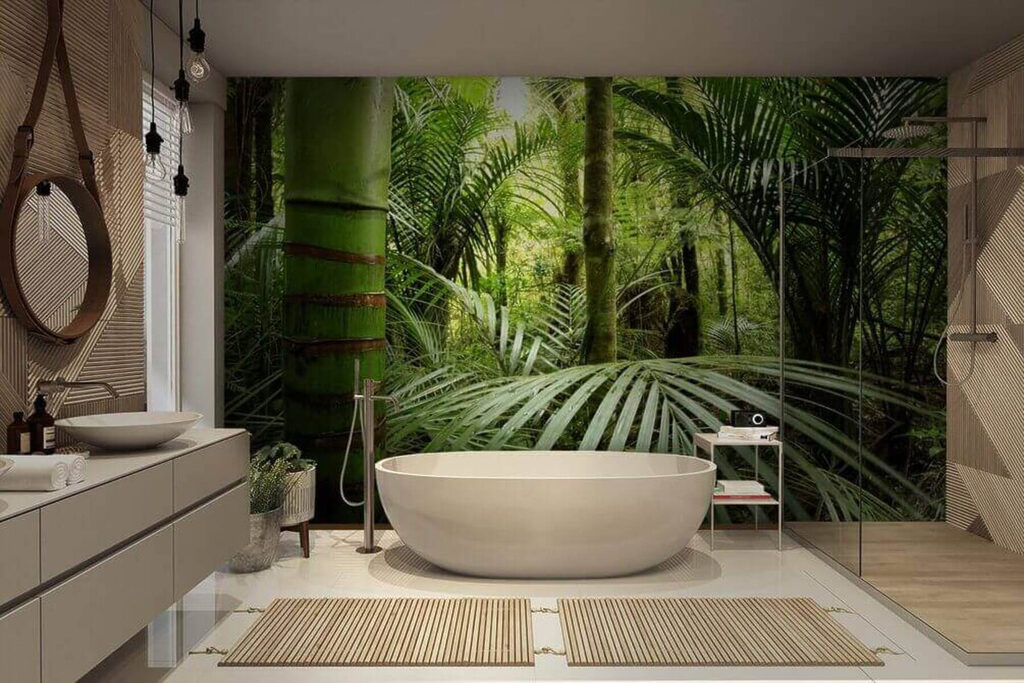 Green forest with palm trees