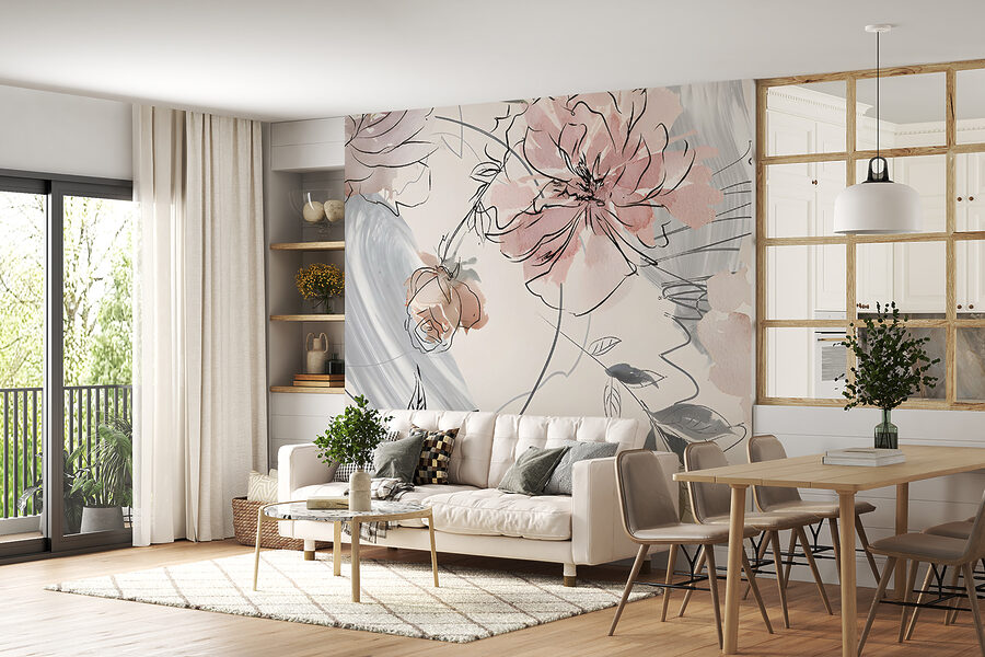 Motif floral avec des fleurs noires et blanches