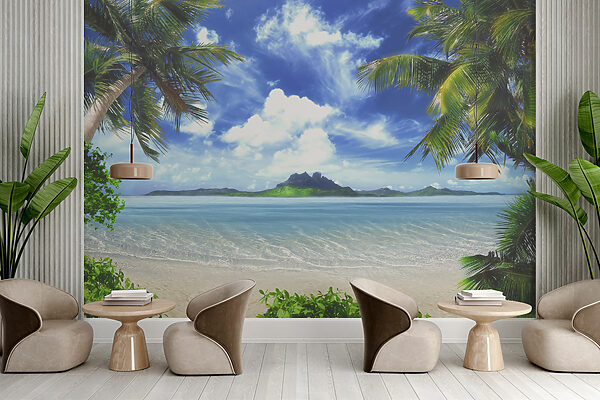 Plage avec palmiers et eau bleue Plage avec palmiers et eau bleue