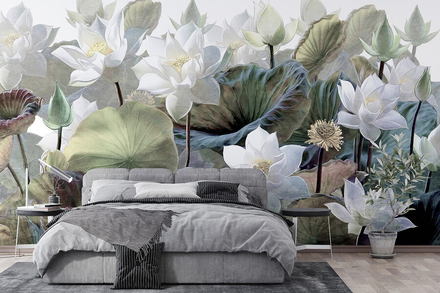 Groupe de fleurs blanches et de feuilles vertes