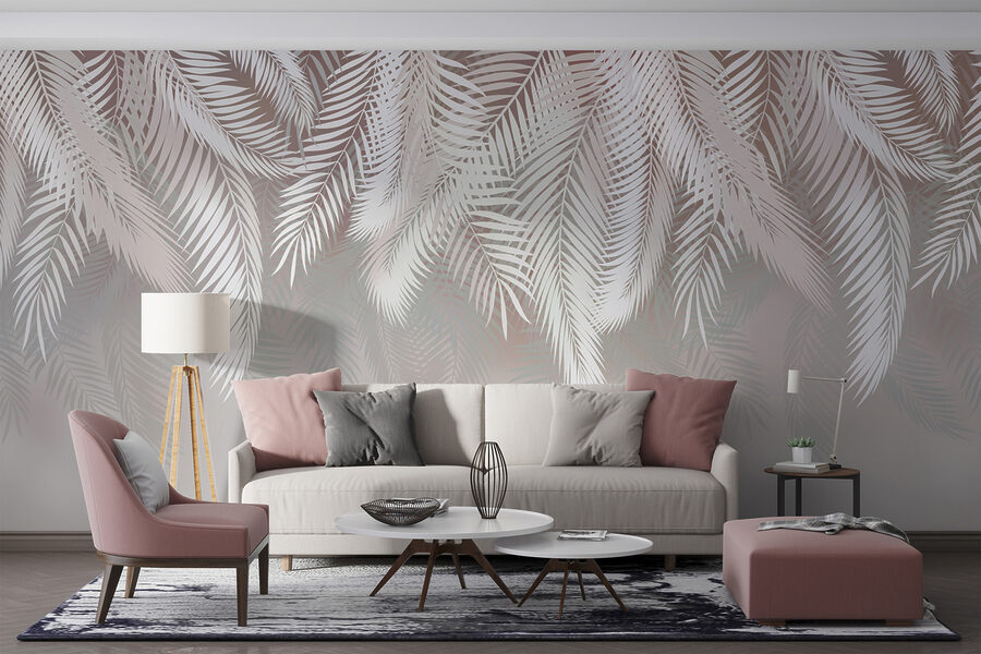 Papier peint Feuilles blanches sur fond gris – Image 3