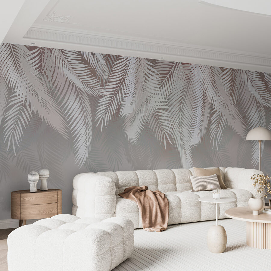 Papier peint Feuilles blanches sur fond gris – Image 4