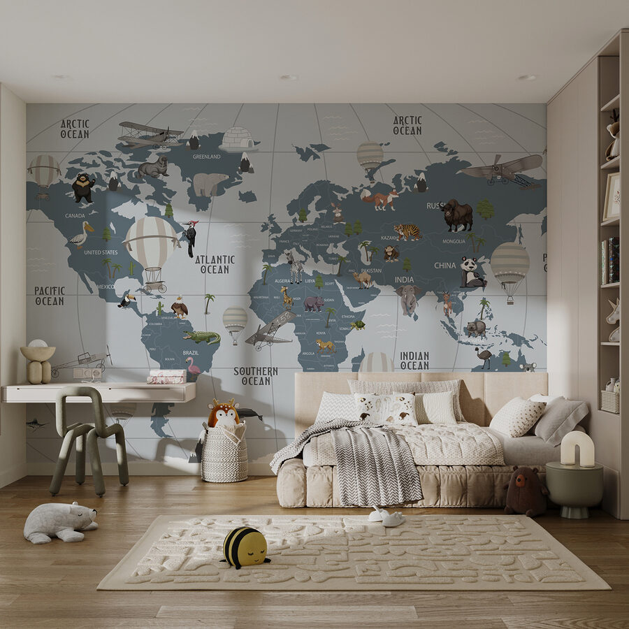 Carte du monde avec animaux
