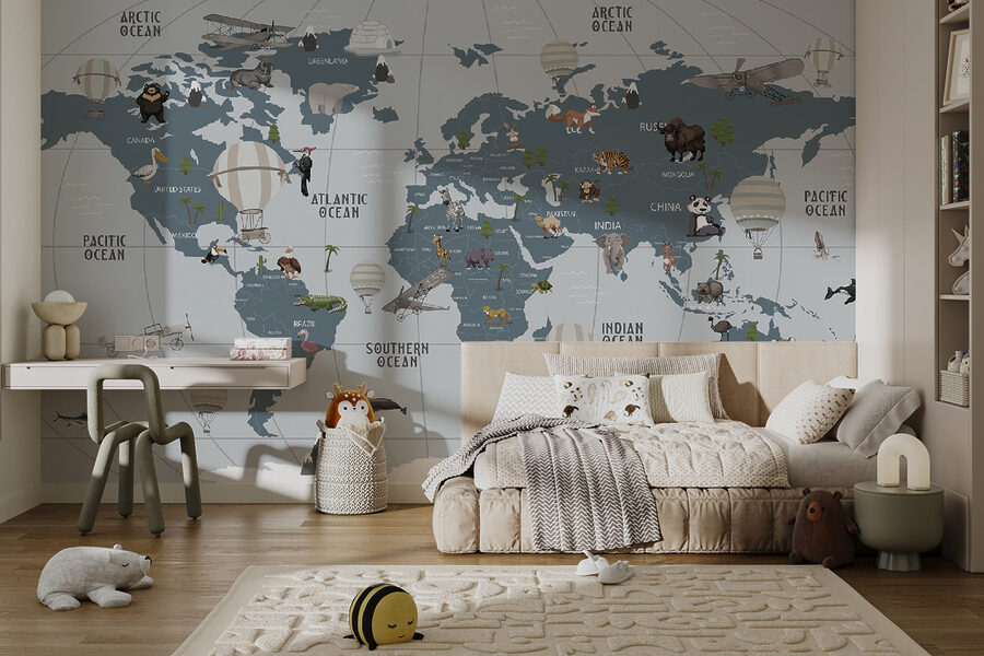 Carte du monde avec animaux