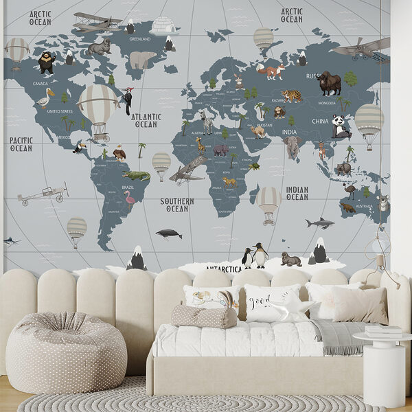 Carte du monde avec animaux Carte du monde avec animaux