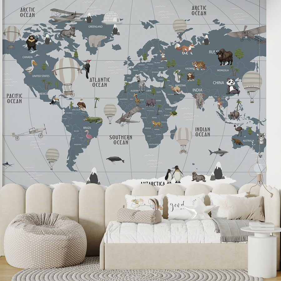 Carte du monde avec animaux