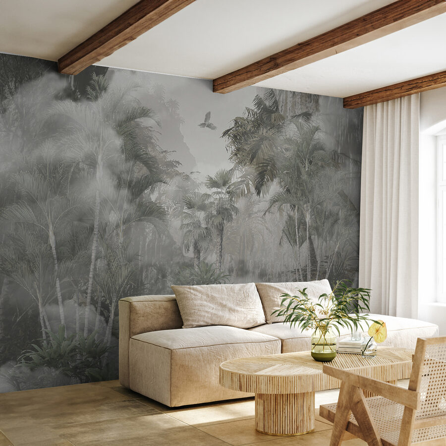 Papier peint Forêt brumeuse avec arbres et oiseaux – Image 5