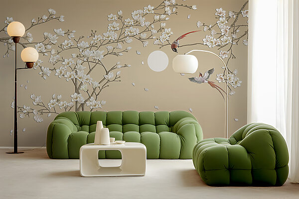 Arbre avec fleurs blanches et oiseaux Arbre avec fleurs blanches et oiseaux