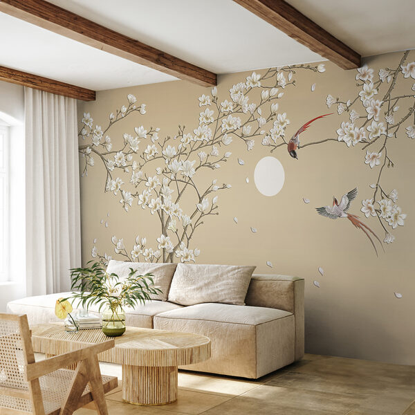 Arbre avec fleurs blanches et oiseaux Arbre avec fleurs blanches et oiseaux