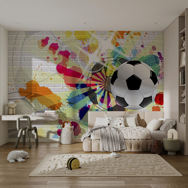 Ballon de football sur un mur de briques Ballon de football sur un mur de briques