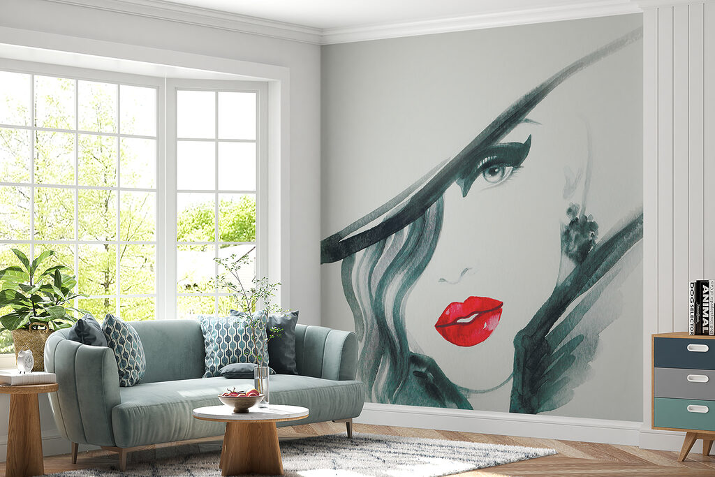 Woman with red lips and black hat