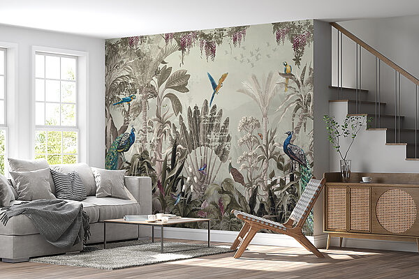 Papier peint avec des oiseaux et des plantes Papier peint avec des oiseaux et des plantes