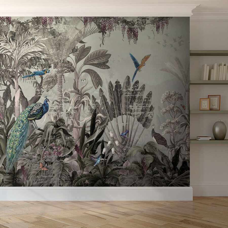 Papier peint avec des oiseaux et des plantes Papier peint avec des oiseaux et des plantes