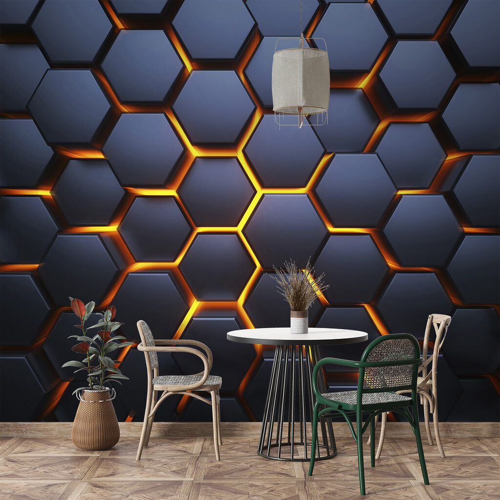 Black hexagons with orange lights
