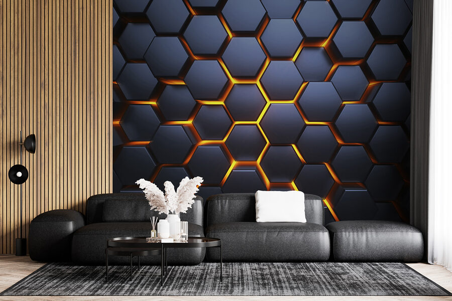 Hexagones noirs avec lumières orange Hexagones noirs avec lumières orange